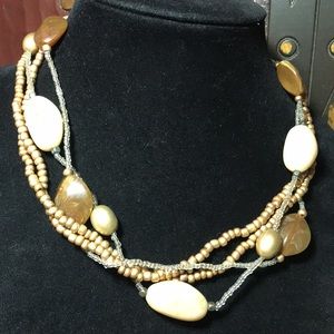 21.5” Necklace Big Chunky Boho Beads EVC Neutral Creamy Earthy Costume Jewelry